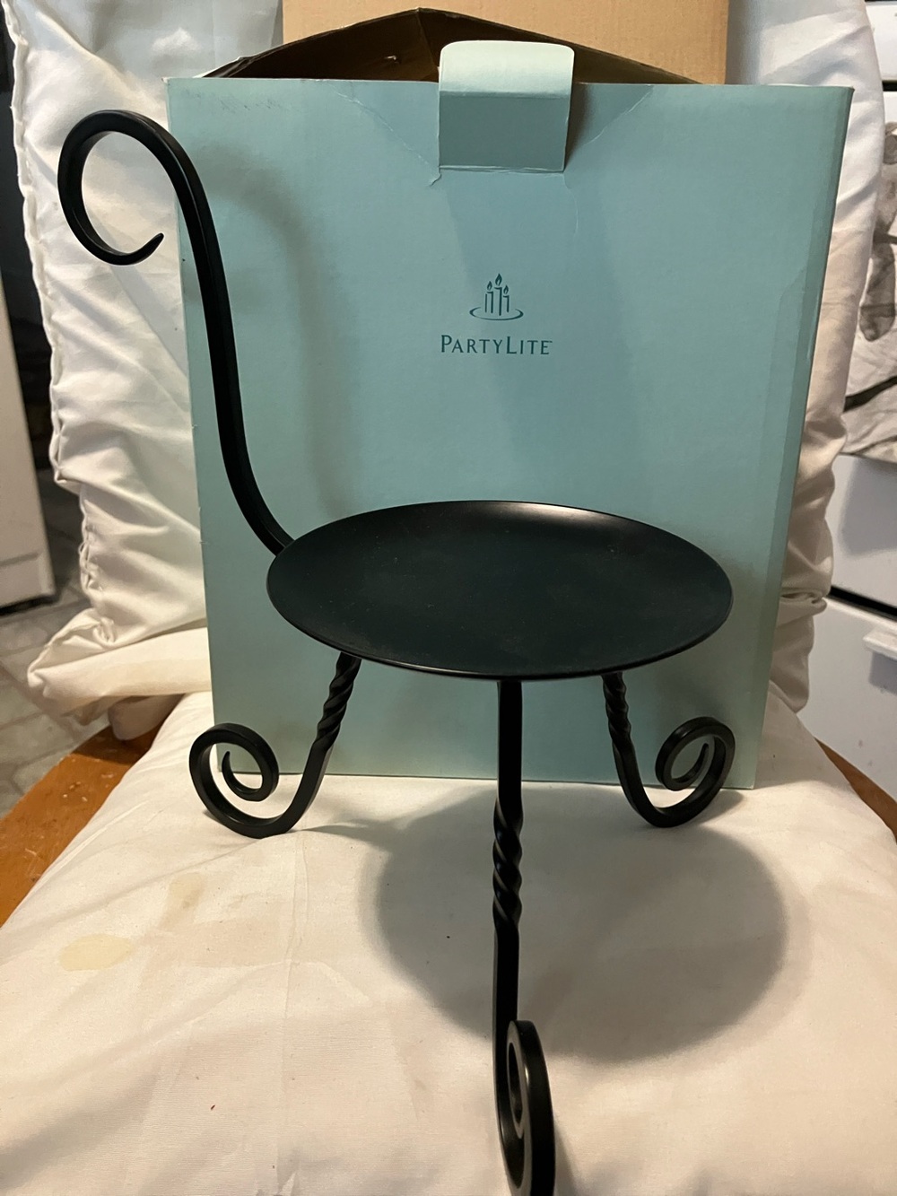 New. Partylite  black wrought iron , chair style design 10”-6”